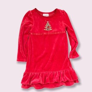Big girls sequin sparkly Christmas dress Sz 5 red plaid gold trees flapdoodle